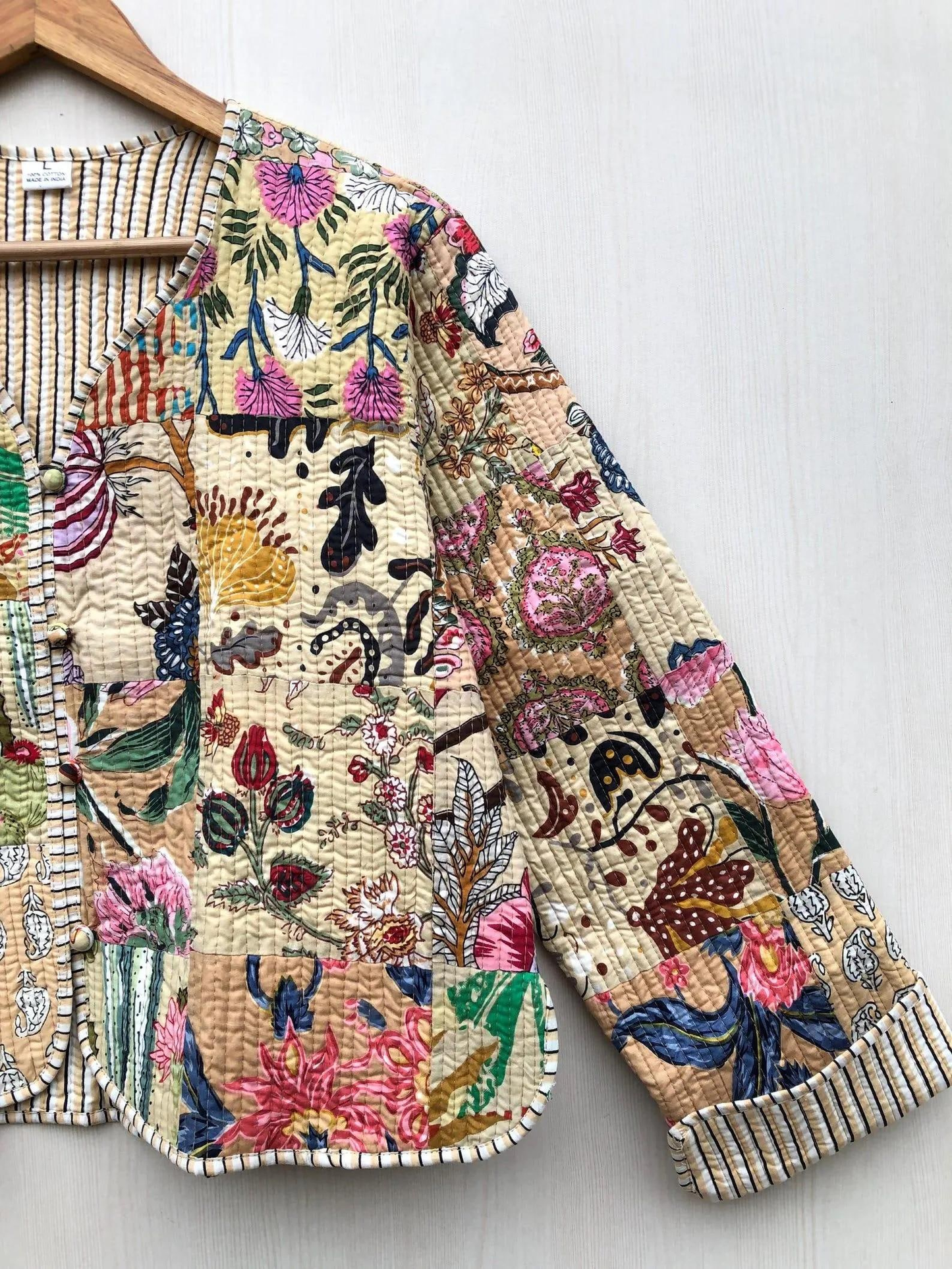 Reversible Quilted Cotton Patchwork Jacket - cream