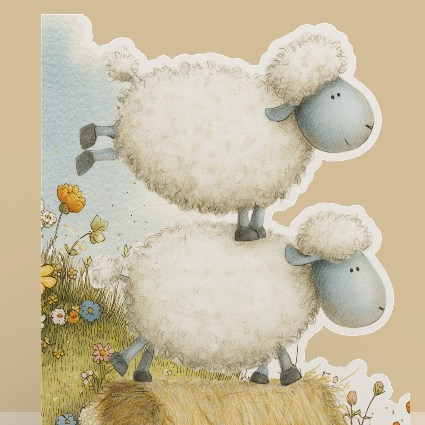 Farm Greeting Card, Die-cut: 'Sheep Bale'