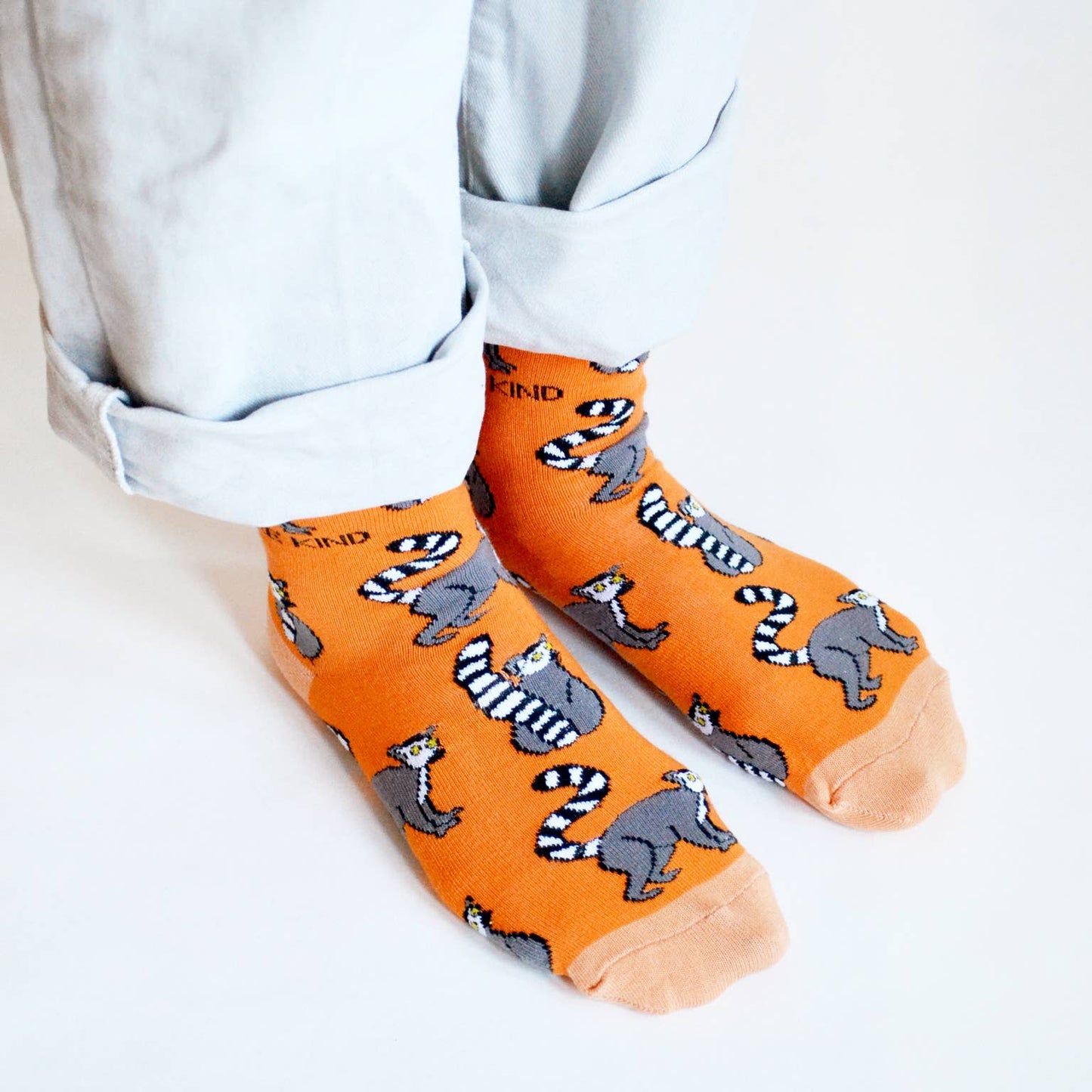 Lemur Socks | Bamboo Socks | Orange Socks | Funky Socks: UK Adult 4-7 / Single Pair / Lemurs