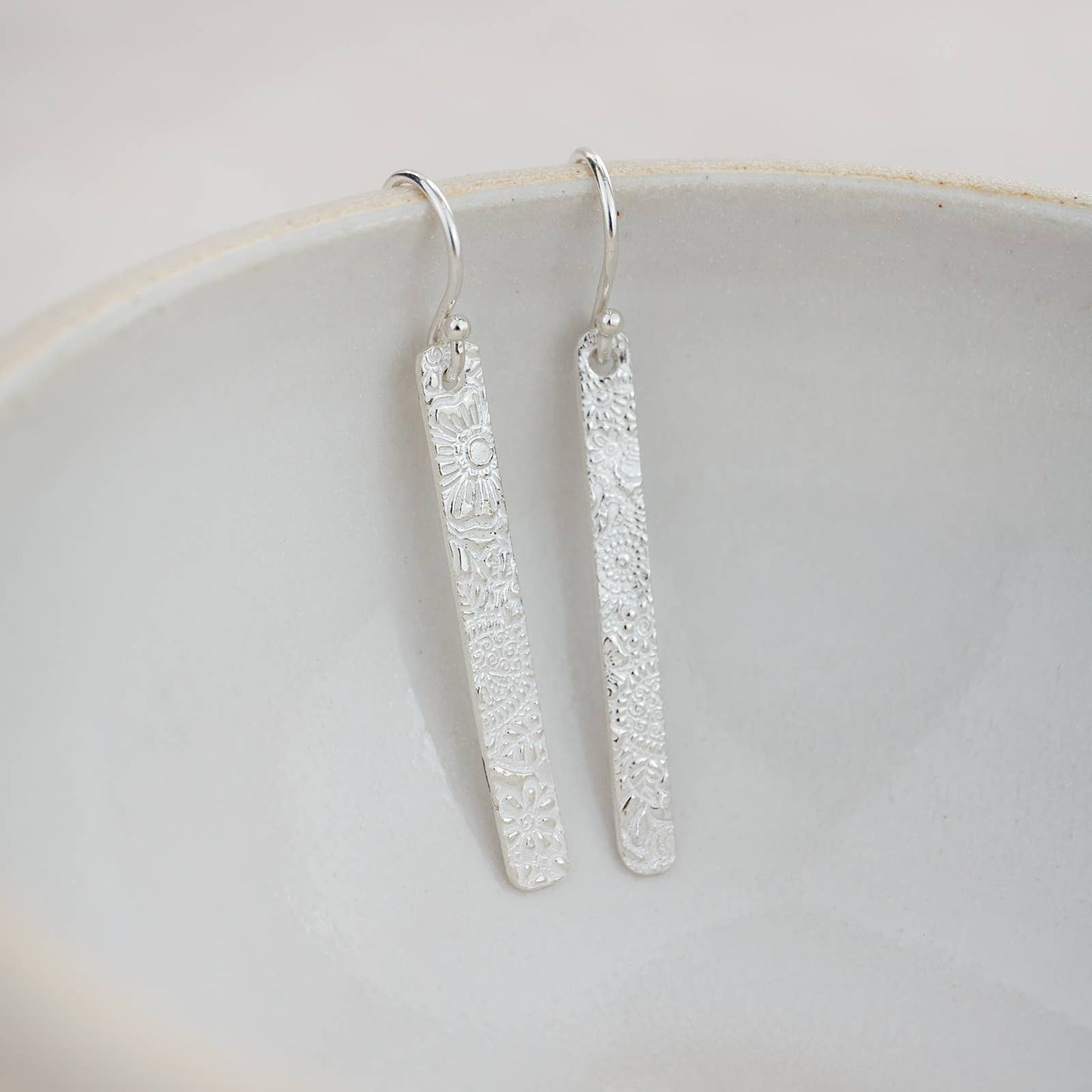 Lucy Kemp Jewellery - Sterling Silver Textured Long Rectangle Earrings
