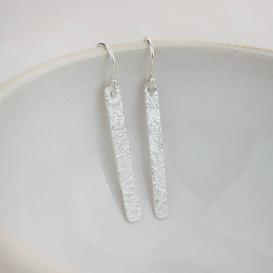 Lucy Kemp Jewellery - Sterling Silver Textured Long Rectangle Earrings
