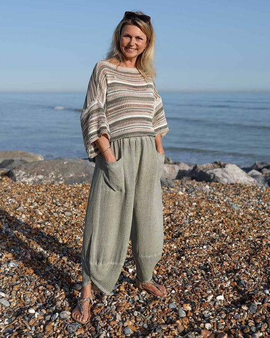 Cadenza - Cotton Blend Sienna Stripey Top