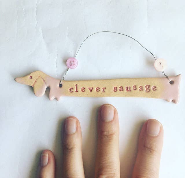 Clever Sausage Ceramic Dachshund Plaque Made in Wales