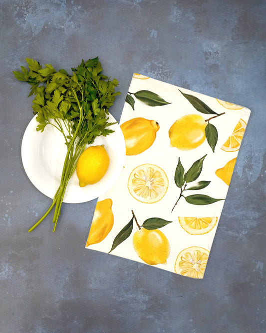 Lemon Tea Towel - British - Cotton – Yellow Kitchen Towel