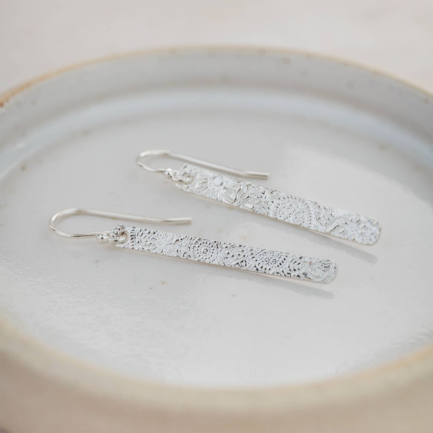 Lucy Kemp Jewellery - Sterling Silver Textured Long Rectangle Earrings