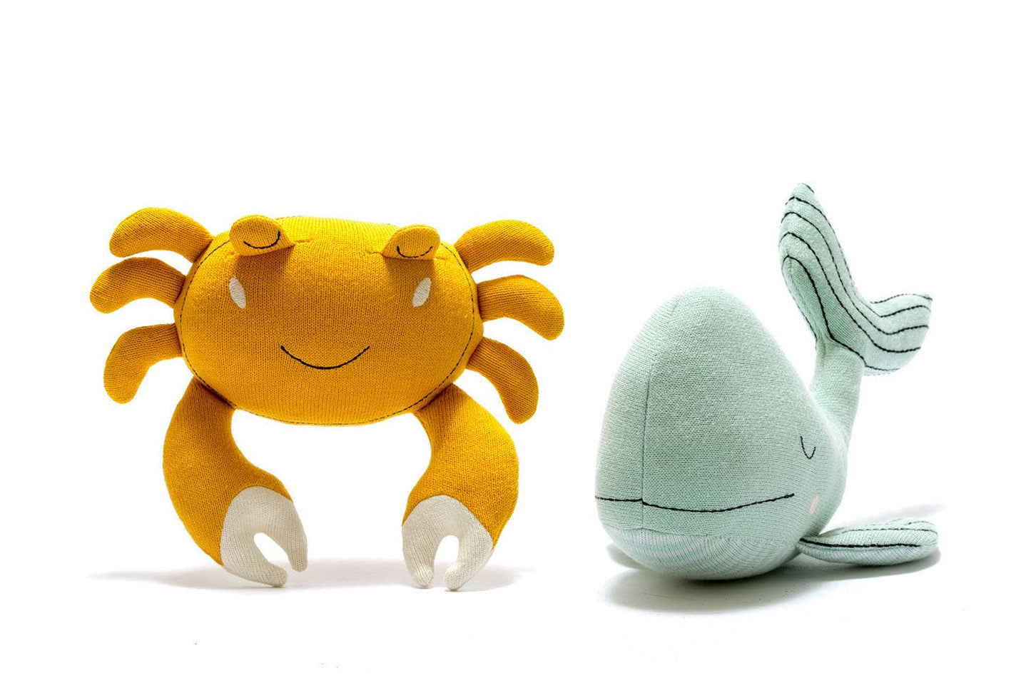 Crab Soft Toy, Knitted Tactile Organic Cotton in Mustard