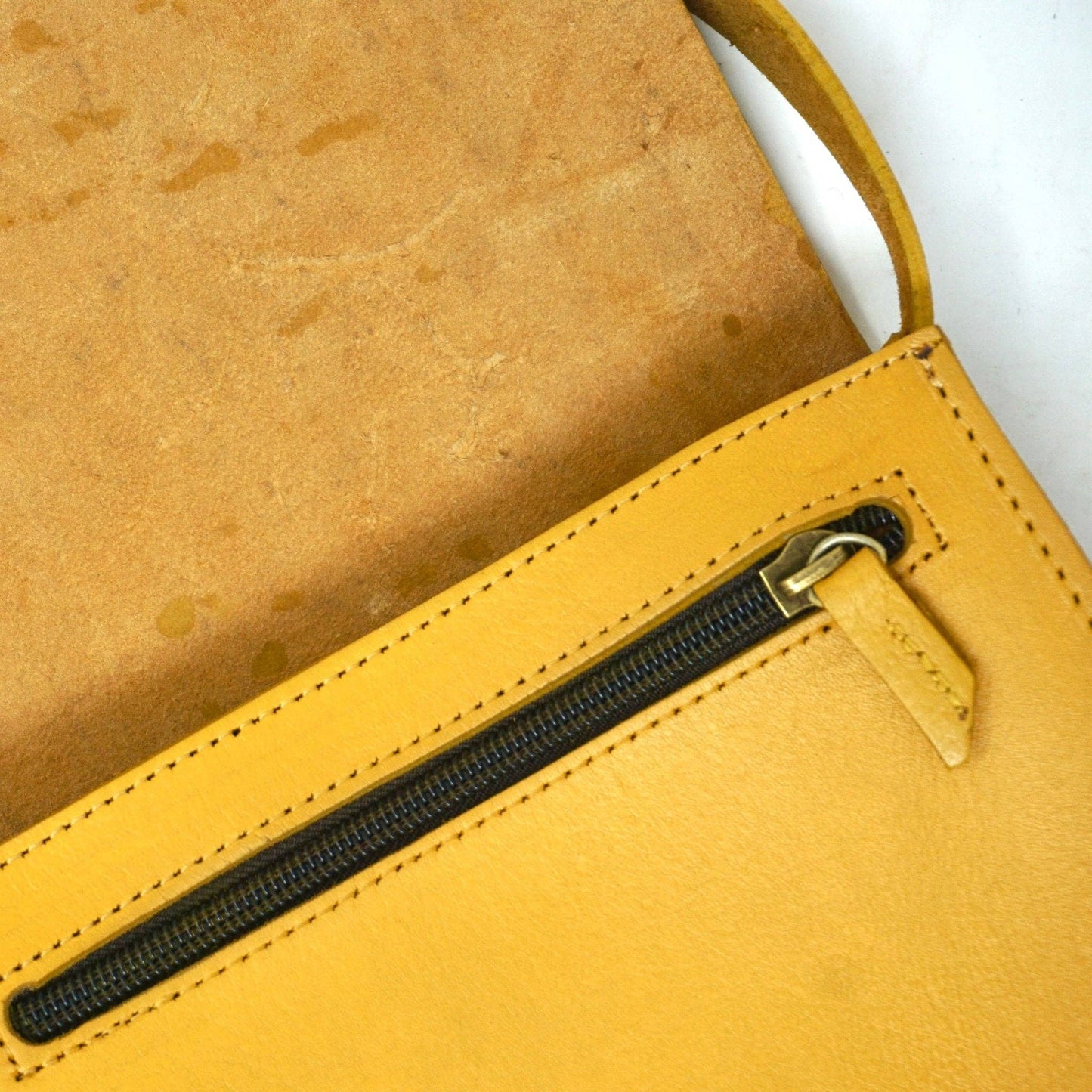 Handmade Small Unisex Leather Crossbody Bag – yellow Full-Grain Leather Satchel"