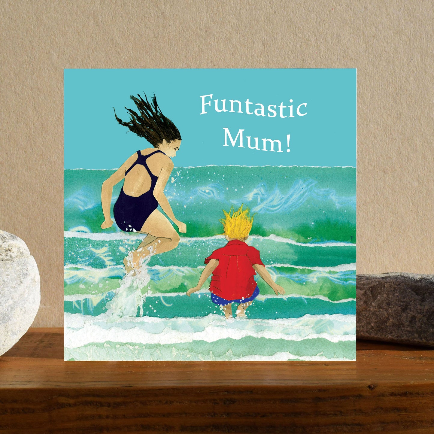'Funtastic Mum' Sea Swimming Card (jumping waves)