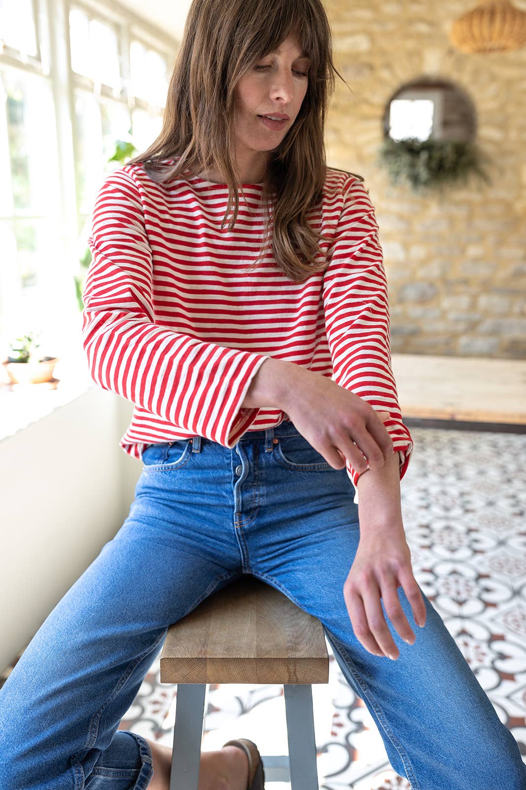 Ivy Sadie Slub Red/Ecru Stripe 100% Organic Cotton