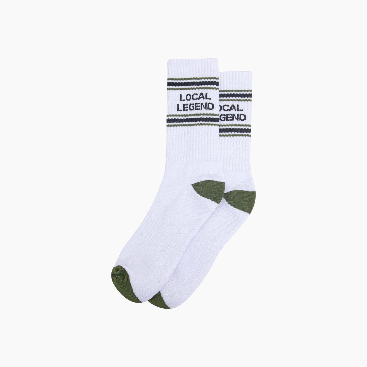 Local Legend Organic Cotton Sports Socks in White/Khaki Green