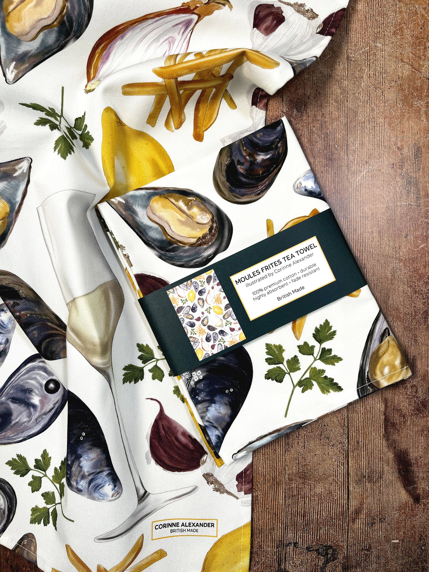 Moules Frites Tea Towel - British Made - Cotton - Seaside