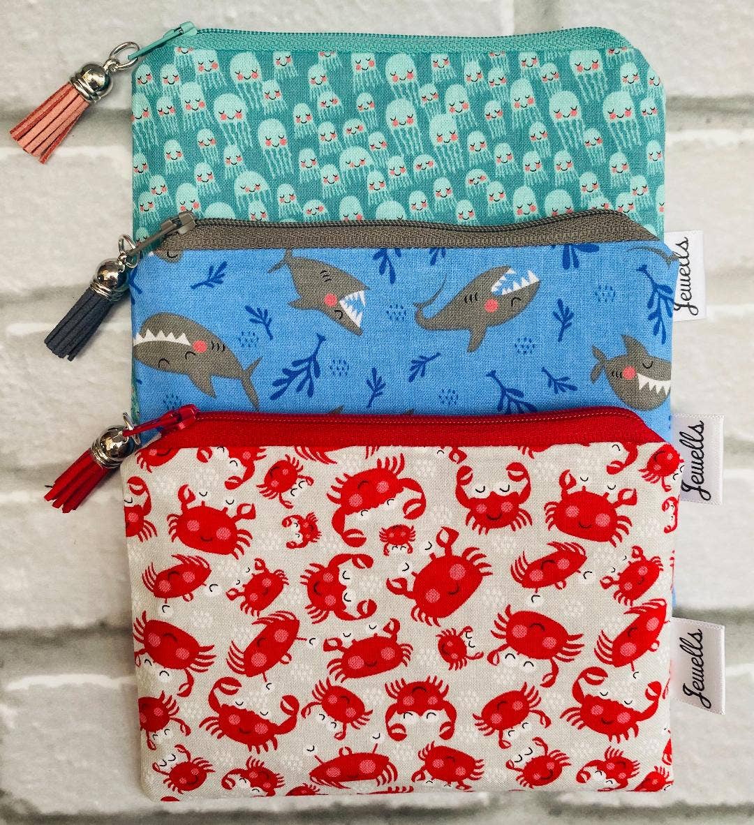 Jewells - Sealife fabric coin purse pouch 2 sizes Crab Shark Jellyfish