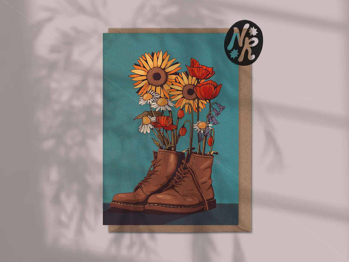 Natasha Robinson - Boots & Wildflowers | A6 Blank Greetings Card Garden Floral
