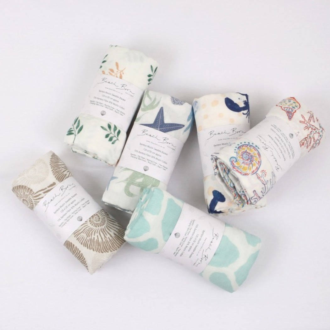 Beach Born Salcombe Ltd - Nautilus shell Extra Large Muslin / Swaddle Blanket