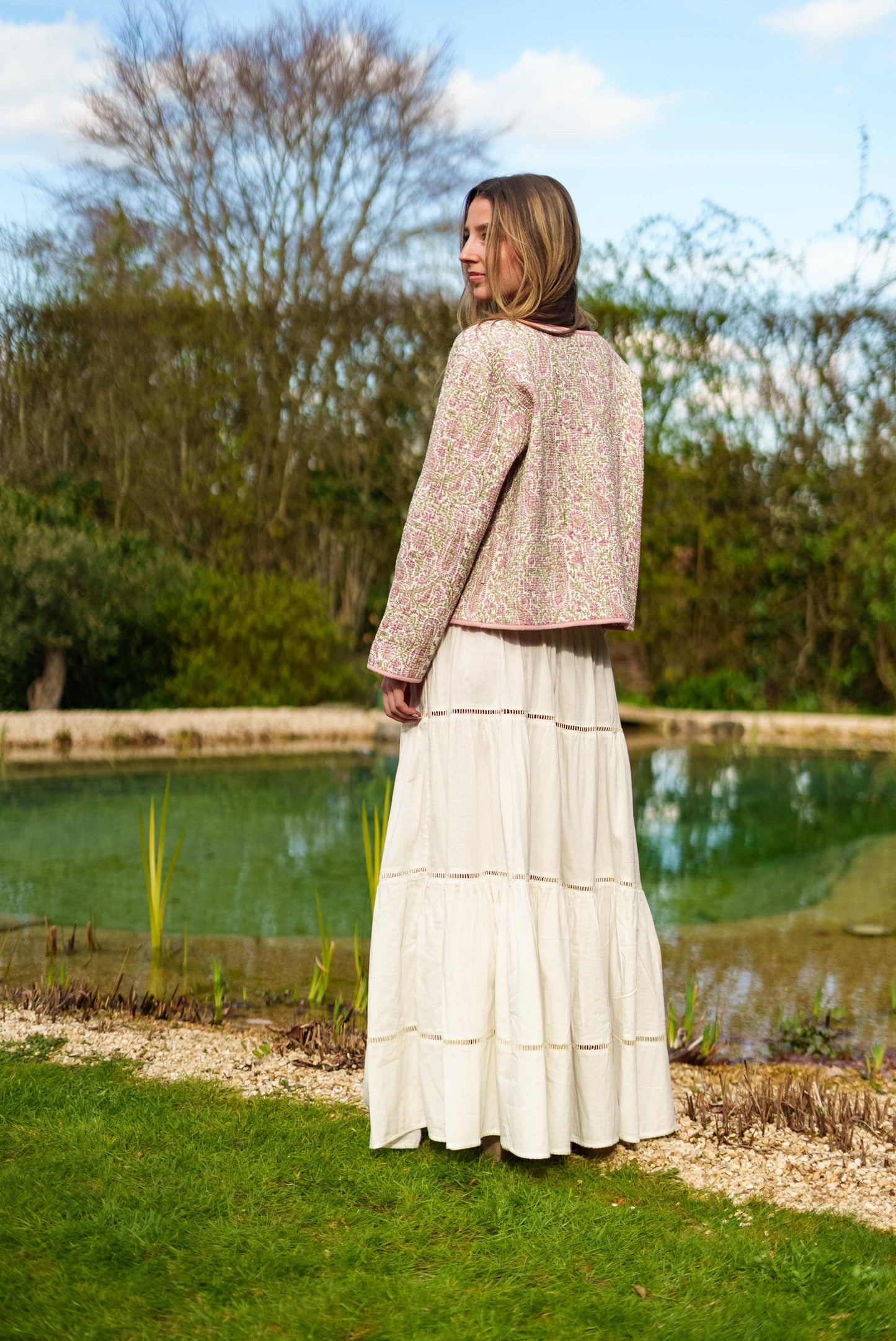 Pink/Green Floral wood block printed reversible jacket with wooden buttons, 100% cotton, hand printed by amazingly talented artisans in Jaipur.