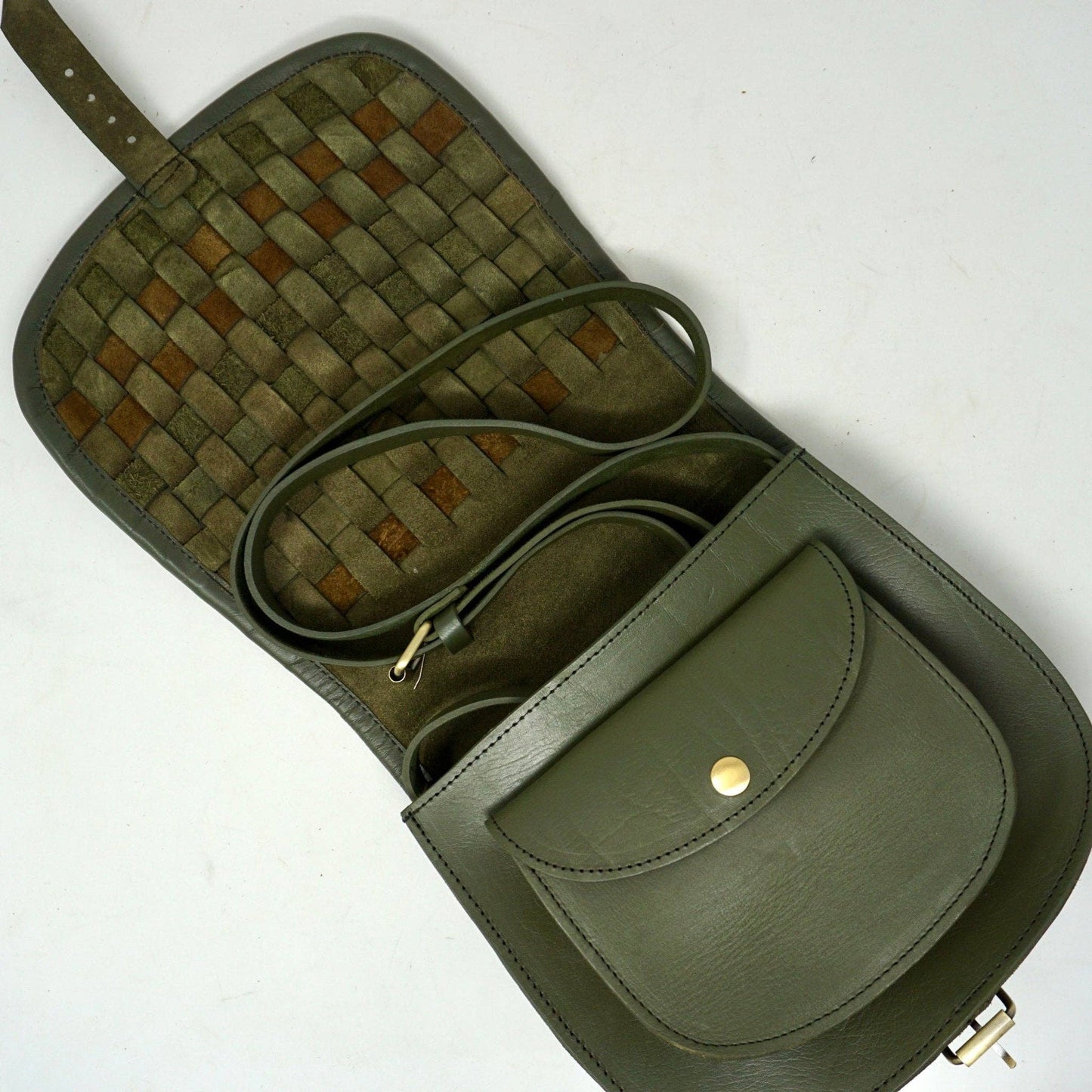 Leather Sam Woven Saddle Bag - green