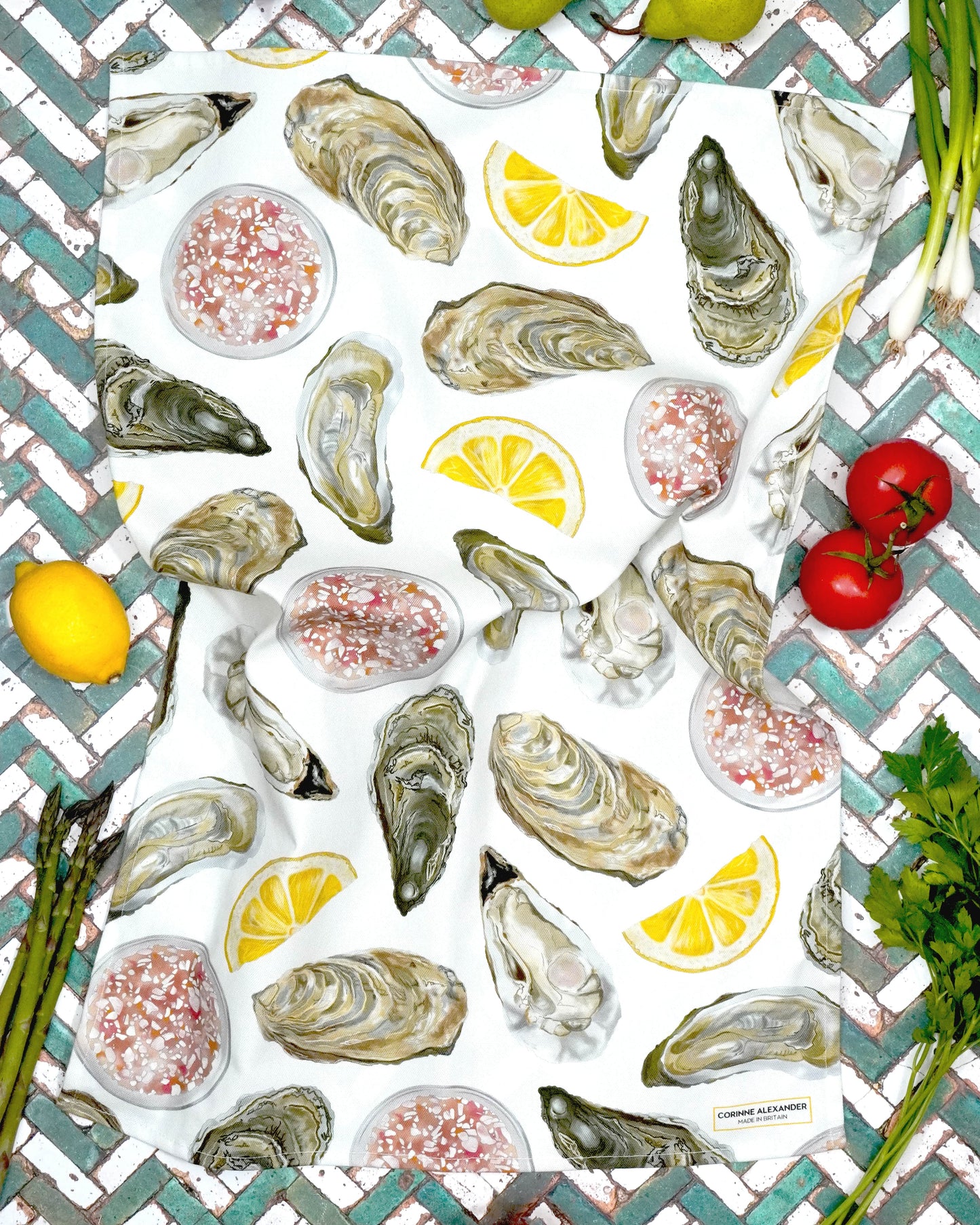 Oyster Tea Towel - British Made - 100% Cotton - Seaside