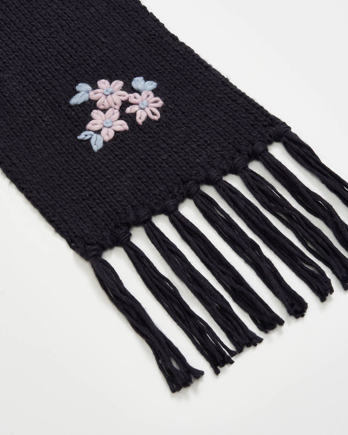 FABLE Forget-Me-Not Knitted Navy Scarf