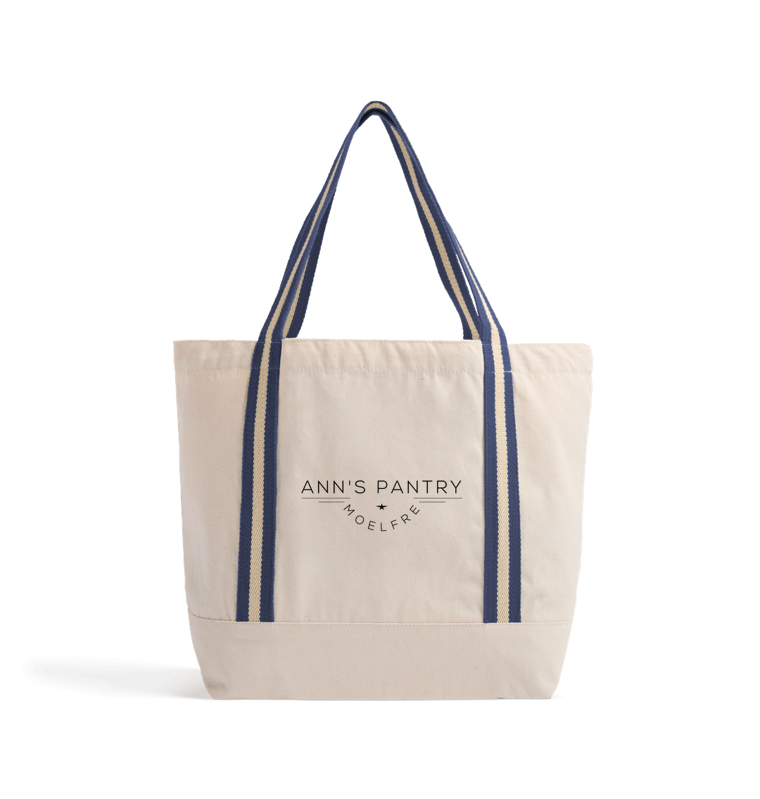 Natural/French Navy Ann's Pantry Beach Bag Logo 3
