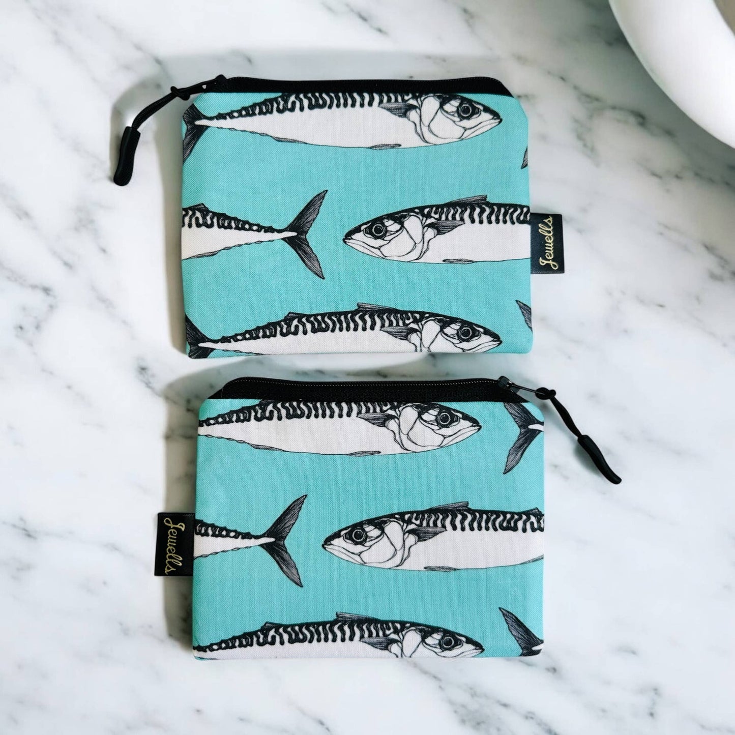 Jewells - Mackerel fabric coin purse pouch fish turquoise