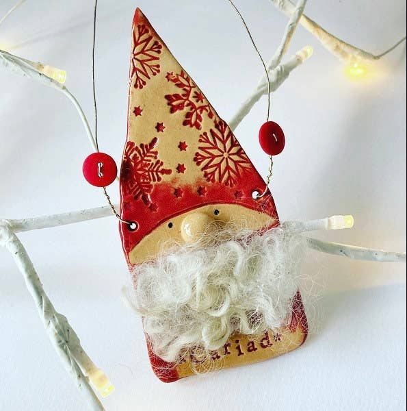 Ceramic Christmas Gnome Santa Ornament with Free UK Delivery