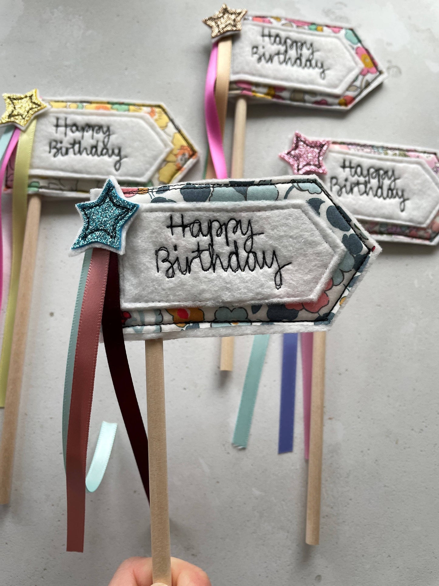 Girl Friday Embroidery - Happy Birthday Cake Topper Flag