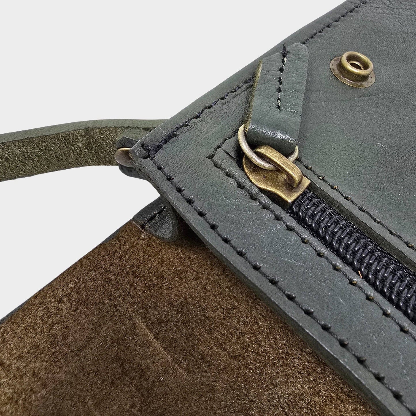 Olive Green Small Leather Crossbody Bag with Pop Closure