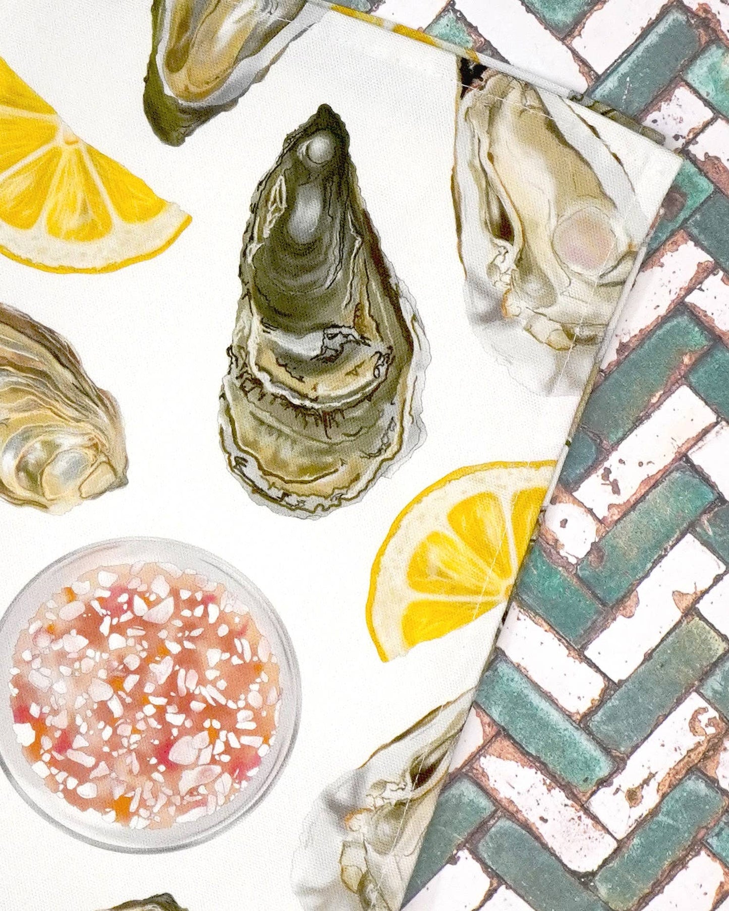 Oyster Tea Towel - British Made - 100% Cotton - Seaside