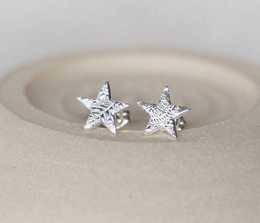 Sterling Silver Textured Star Studs