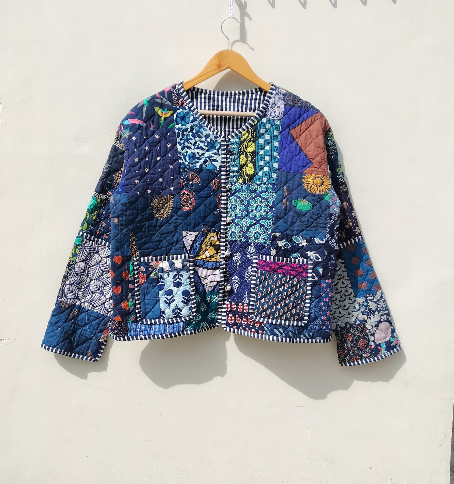 Reversible Quilted Cotton Patchwork Jacket - cream