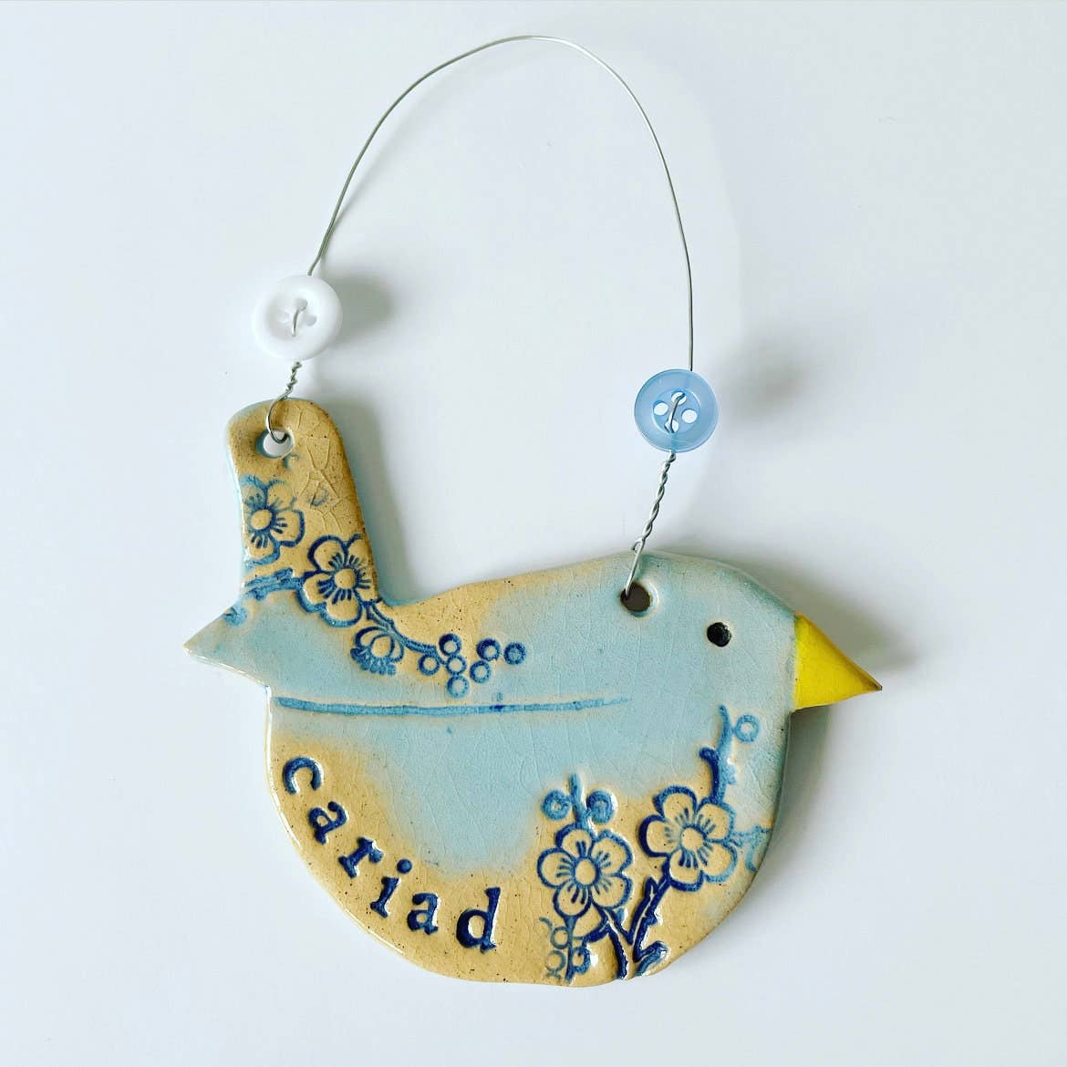 Cariad Ceramic Bird Hanging Decoration, Made in Wales