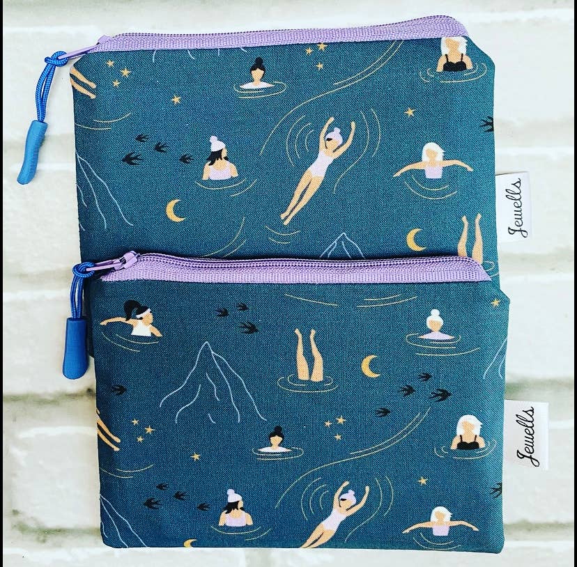 Jewells - Midnight Swimming grey lilac Swimmer fabric purse pouch