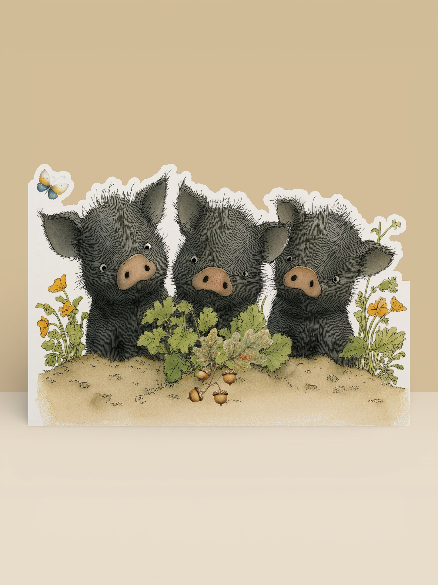 Farm Greeting Card, Die-cut: 'The Acorn Pigs'