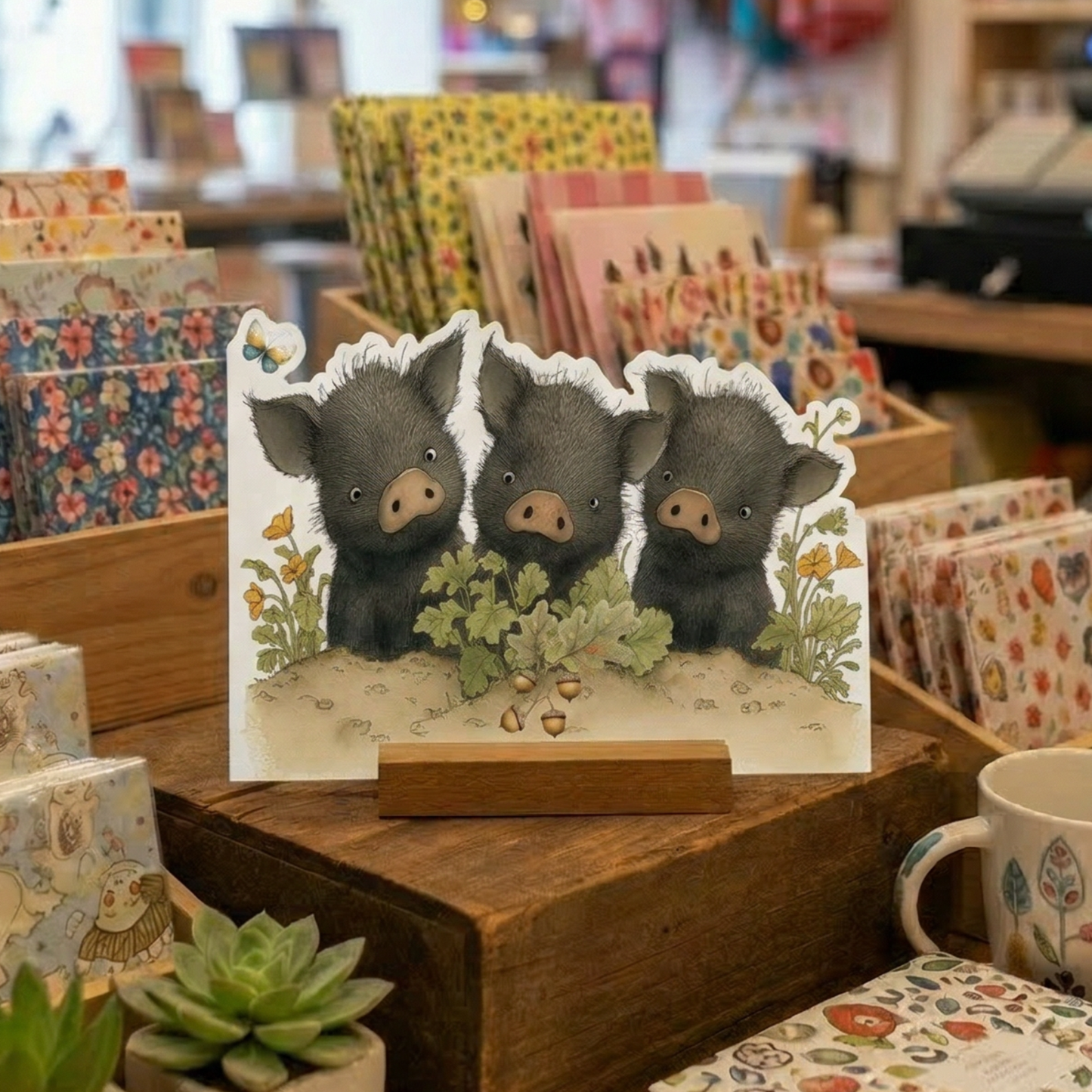 Farm Greeting Card, Die-cut: 'The Acorn Pigs'