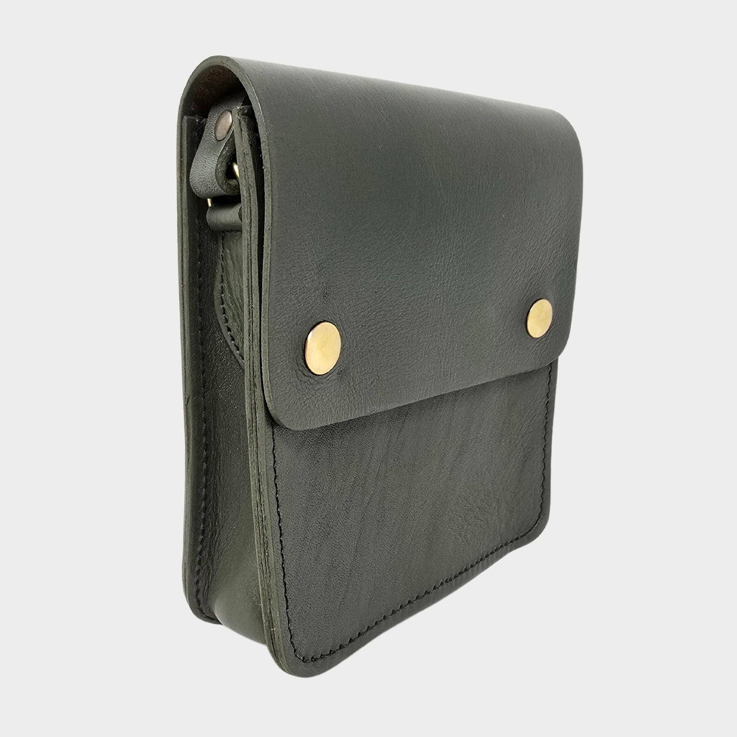 Olive Green Small Leather Crossbody Bag with Pop Closure