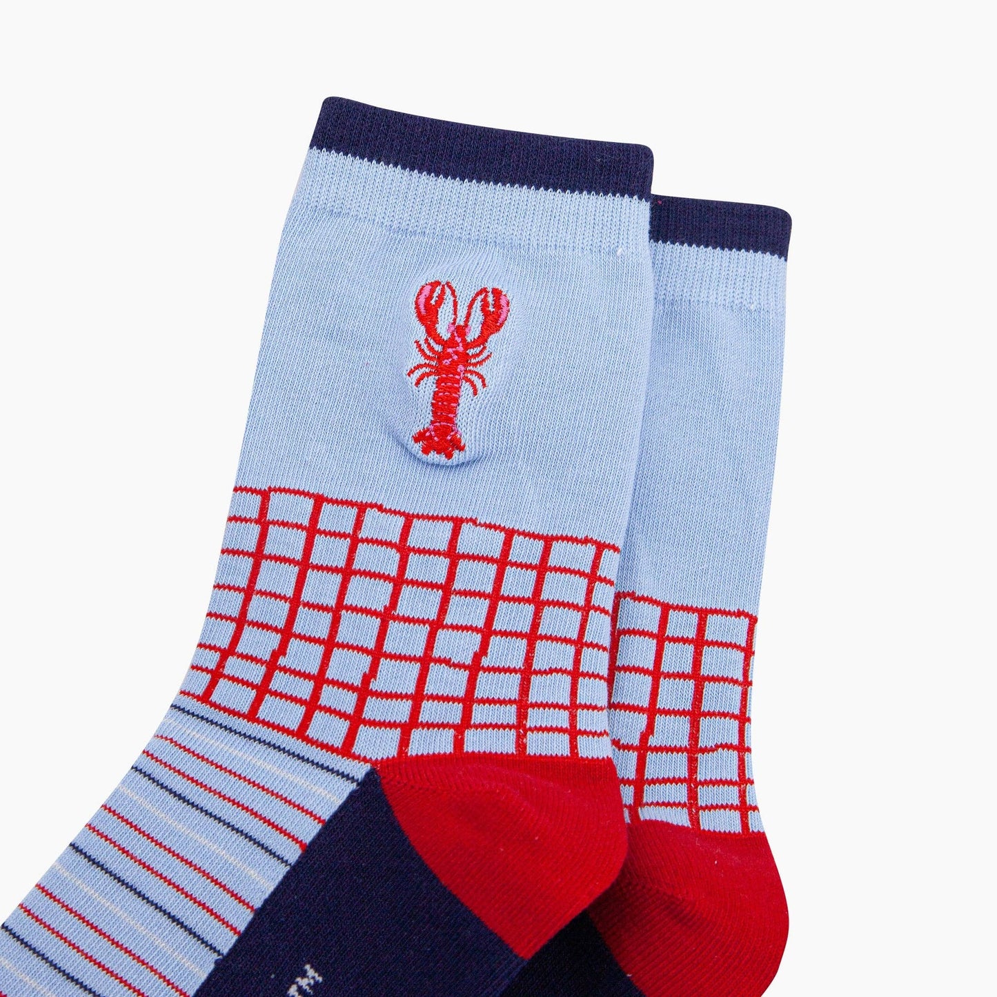 Embroidered Lobster Combed Cotton Socks in Blue/Red