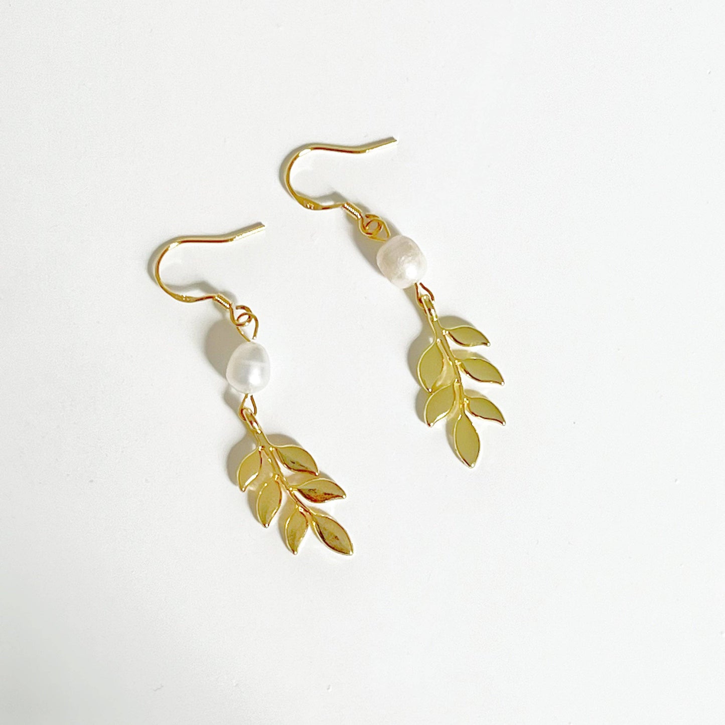 Ninaouity - Gold Willow Leaf and Freshwater Pearl Earrings