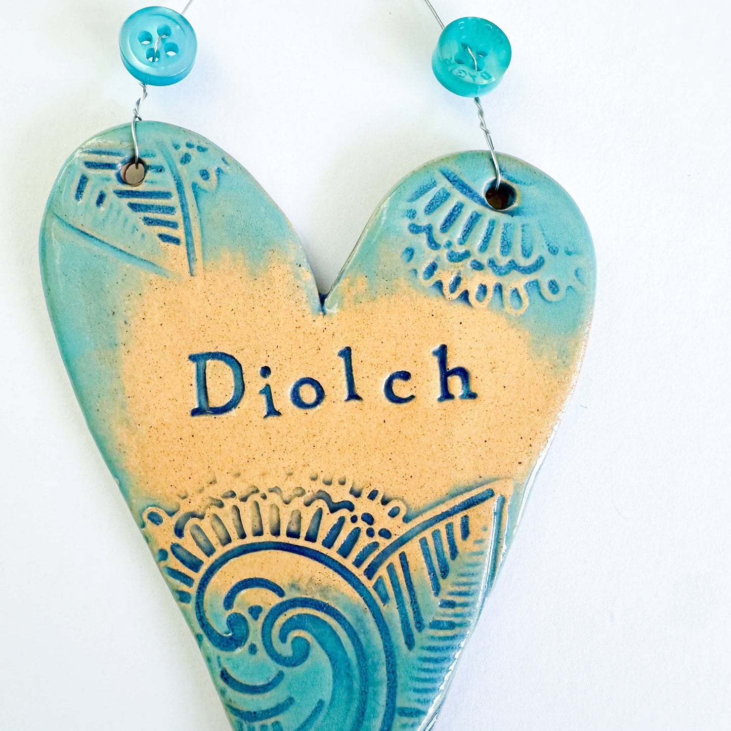 Welsh 'Diolch' Ceramic Heart Thank You Gift, Made in Wales