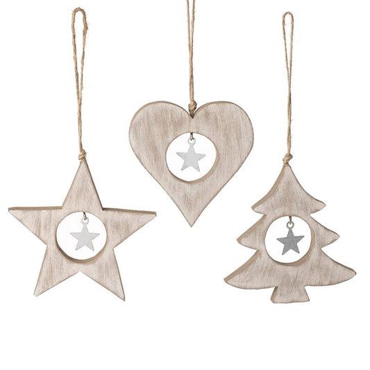 WOODEN TREE HEART STAR WITH STARS MIX