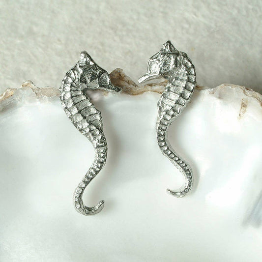 Glover & Smith - Seahorse Stud Earrings, English Pewter Jewellery