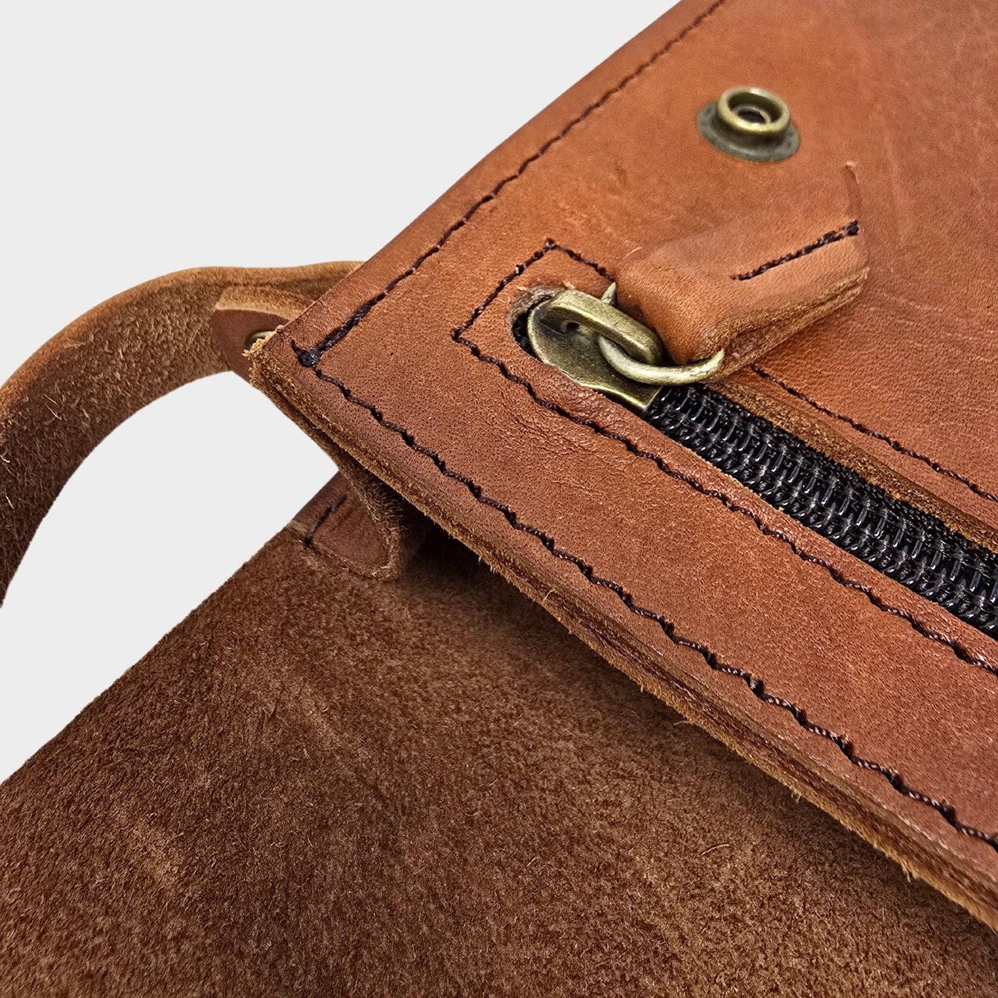 Small Tan Leather Crossbody Bag with Pop Closure