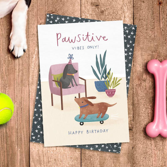 Dogs Positive vibes birthday card - Greetings Card
