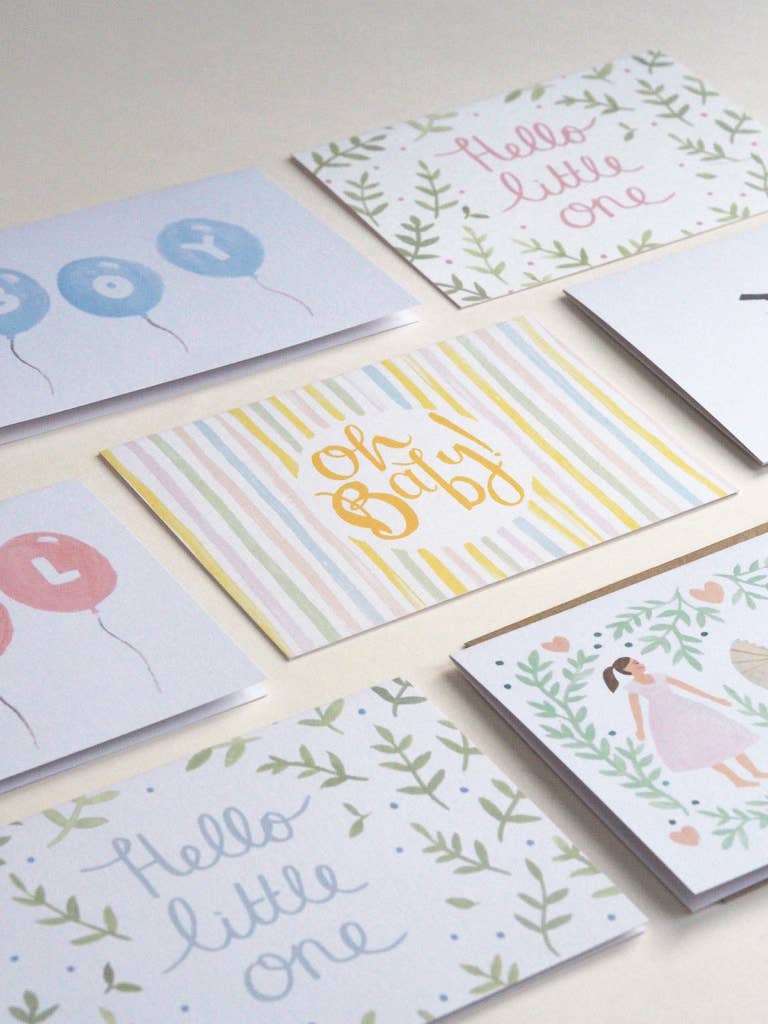 Pink 'Hello Little One' Delicate Floral New Baby Card