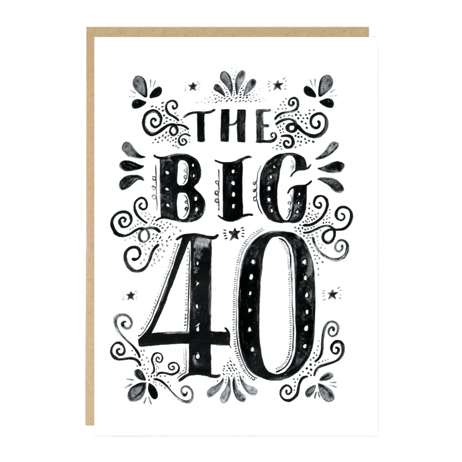 40th Birthday Hand Lettered Illustrated Birthday Card