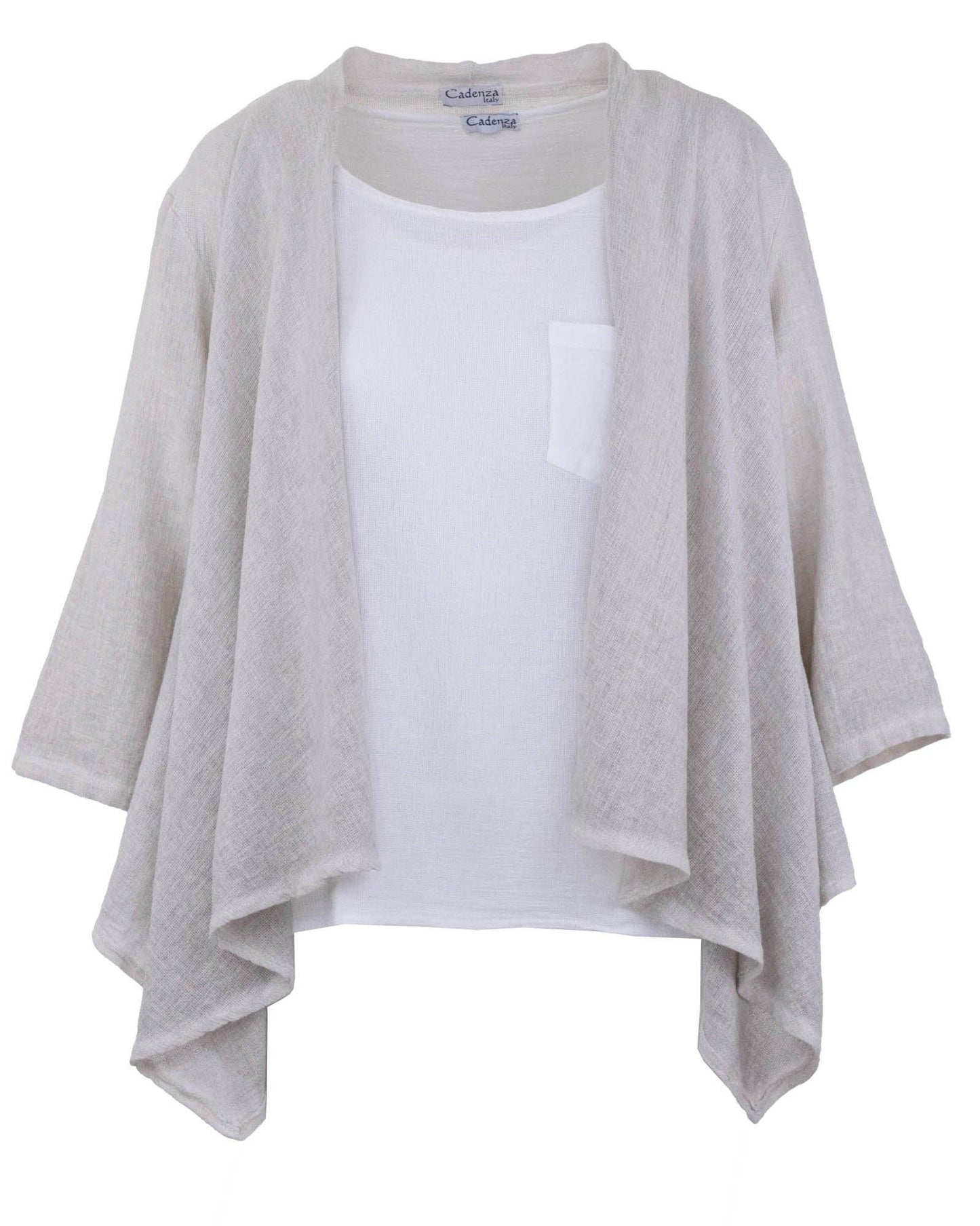 Cadenza Linen and Cotton Blend Waterfall Front Cardi: One Size