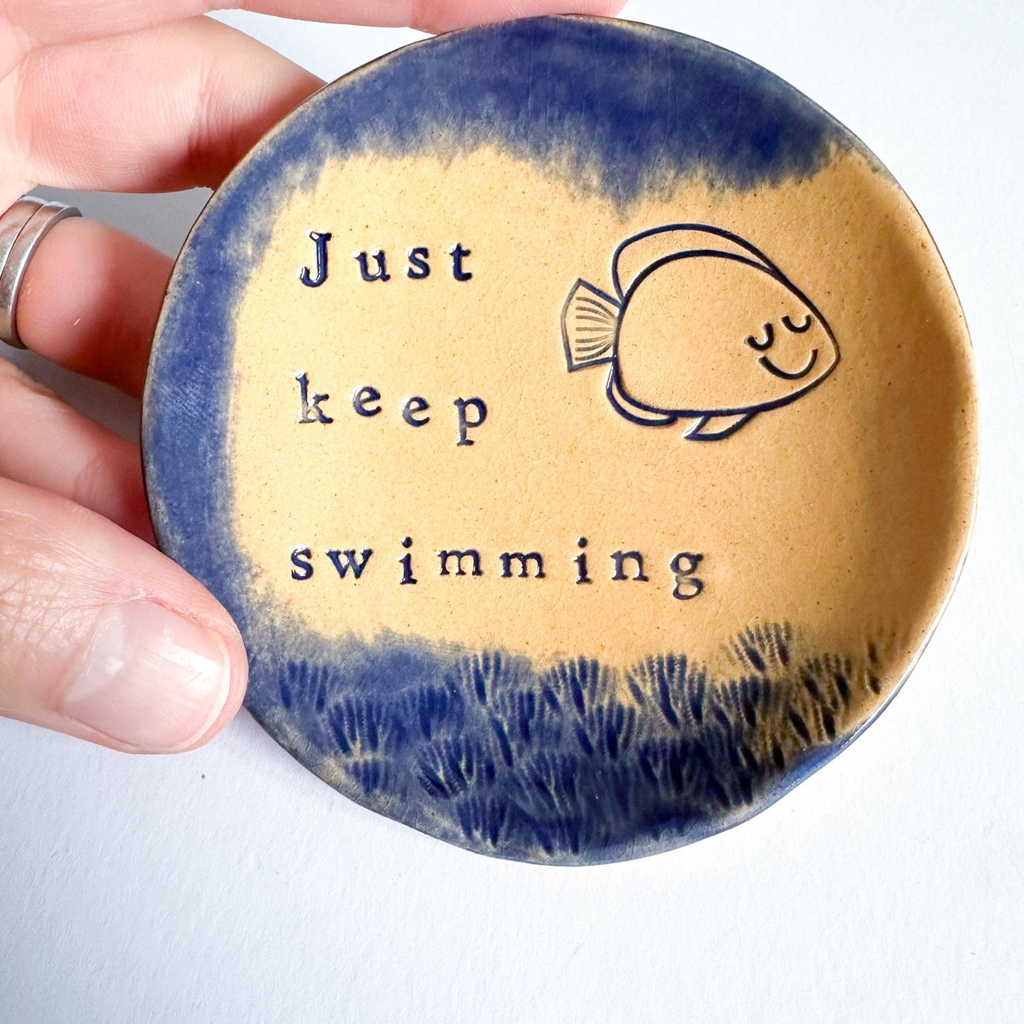 Just Keep Swimming - Ceramic Trinket Dish - Made in Wales
