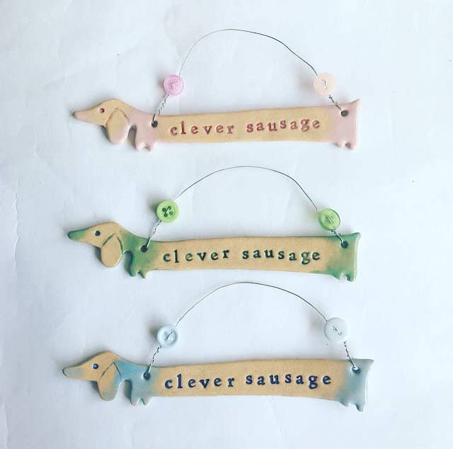 Clever Sausage Ceramic Dachshund Plaque Made in Wales