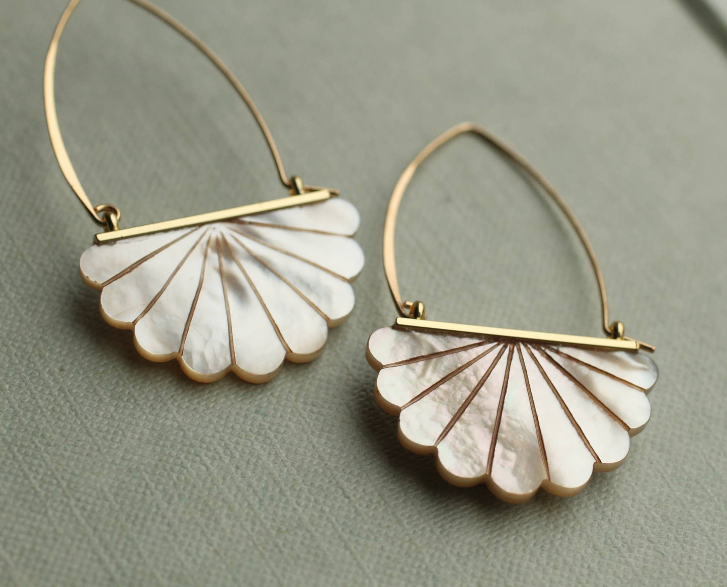 Silk Purse, Sow's Ear - Mother of Pearl Art Deco Hoop Earrings