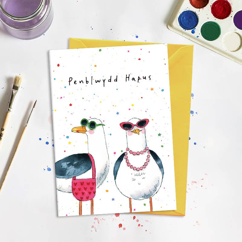 Dandelion Stationery - Penblwydd Hapus (Birthday seagulls) WELSH Greetings Card