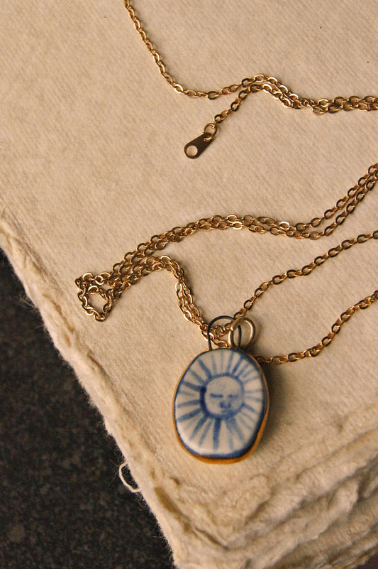 Eloise Rose Design Studio - Porcelain Sun Pendant with 24 karat Gold Lustre 